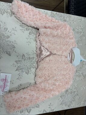 Bonnie Jean Pale Pink Rose-Pattern Faux Fur Bolero Jacket